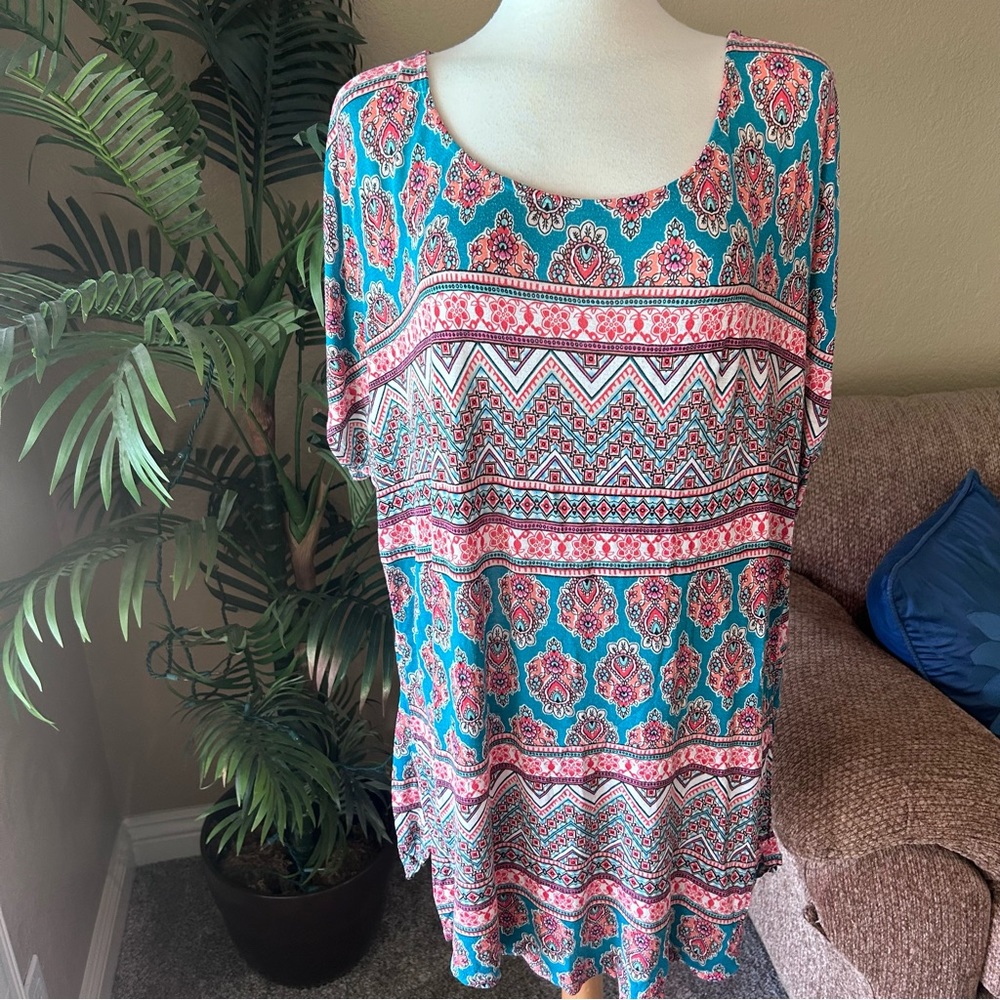 Avenue 14/16 1X short sleeve scoop neck pullover rayon stretch top